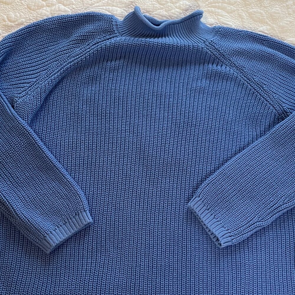 Talbots Cotton Knit Sweater Mock Neck Ribbed Pullover Casual Blue XL long sleeve